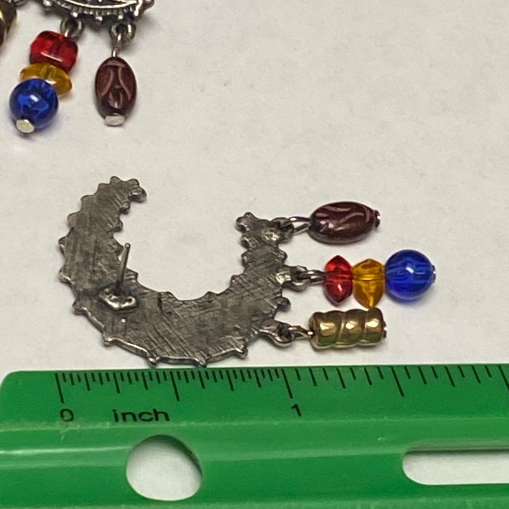 Legends Crescent Moon Shape Silver Tone Metal Pierced Post Earrings with Dangles - Picture 6 of 16